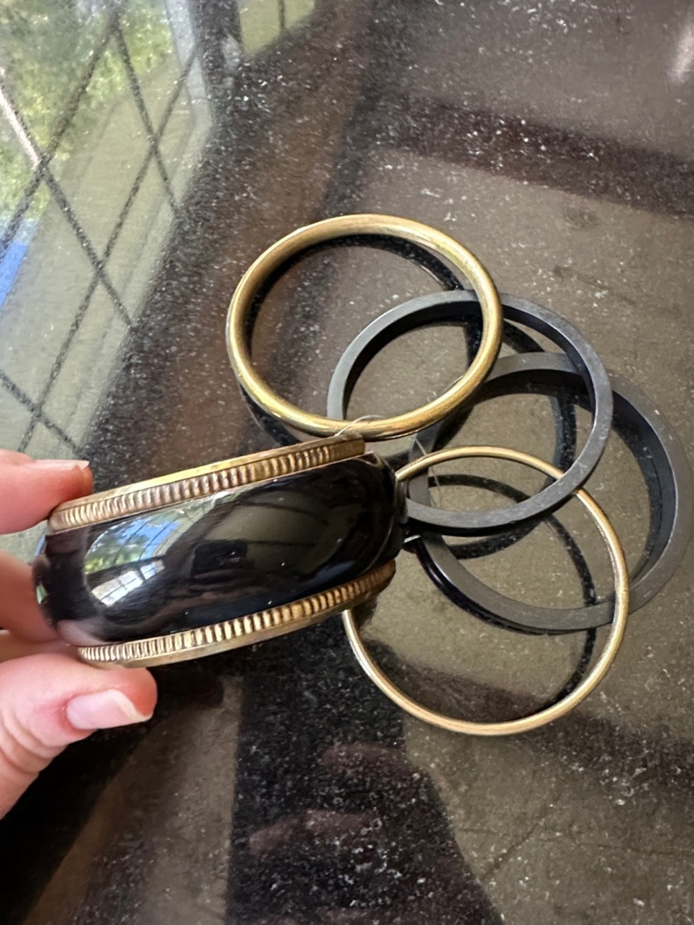 Brass & Resin Stackable Bangle Bracelet Set